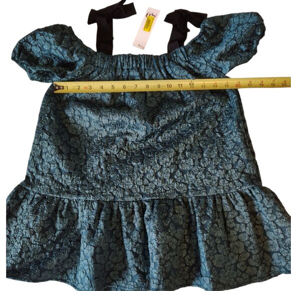 Dark Teal Raised Textured Floral Girls Oversized Party Dress NWT Size S - Picture 6 of 10